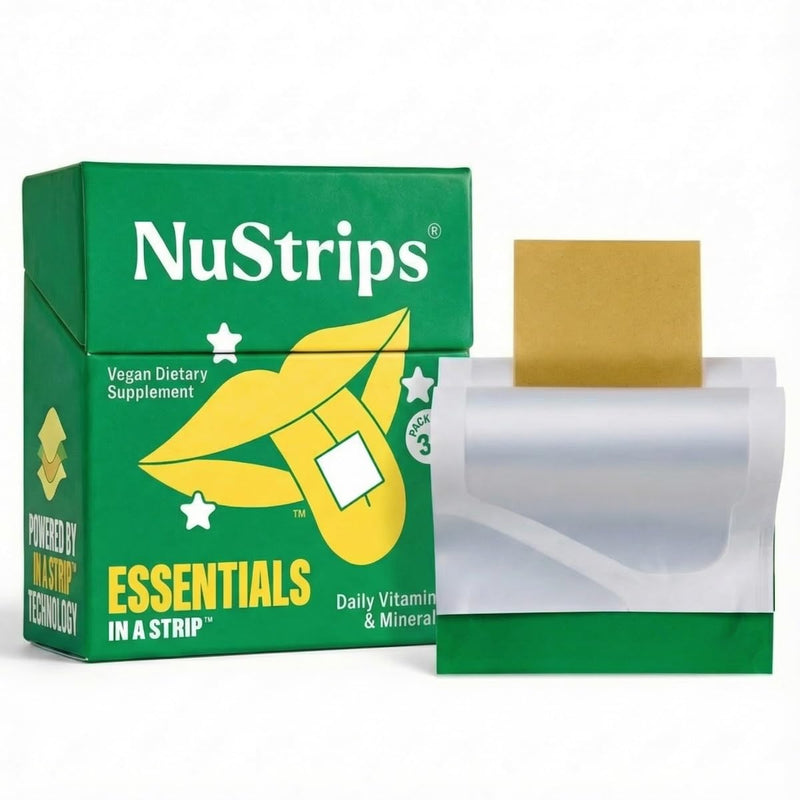 NuStrips Essentials in A Strip™, Dissolvable Strips, 30 Count, Vitamin D3, Ashwagandha, Zinc, Vegan, Green Apple Flavor, Mind, Body, Immune Support