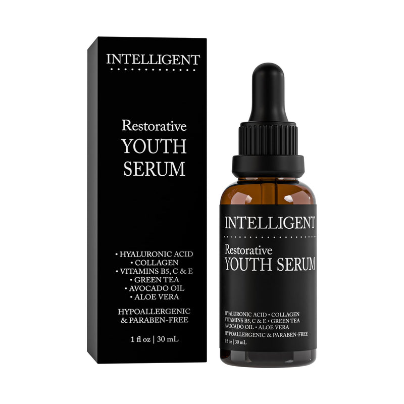 INTELLIGENT Youth Serum Anti Aging Facial Serum - With Vitamin C, Hyaluronic Acid, Collagen, Aloe Vera, Vitamin B5 & E - Helps Reduce Fine Lines | For Women & Men | All Skin Types | 1 fl oz