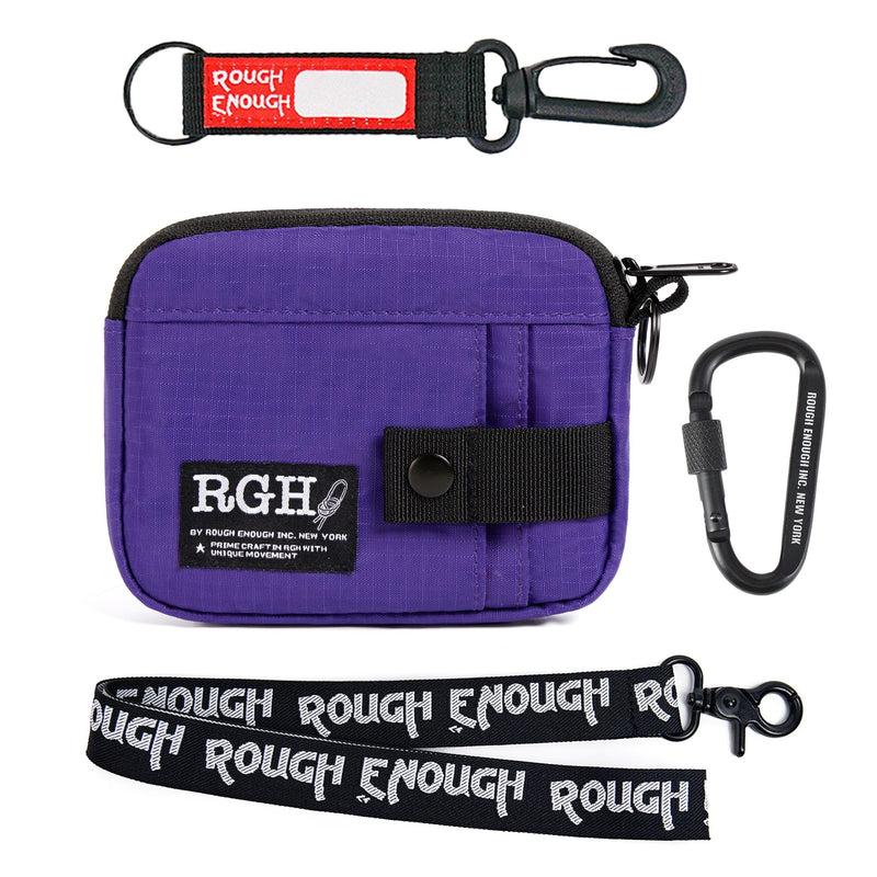 Rough Enough Travel Neck Wallet Pouch, RFID, Water-Resistant, Purple | Lightweight, YKK zipper, Bright Nylon Interior, 5 x 4 x 0.7 in, Multiple Card & Coin Pocket, Lanyard & Carabiner & Keychain