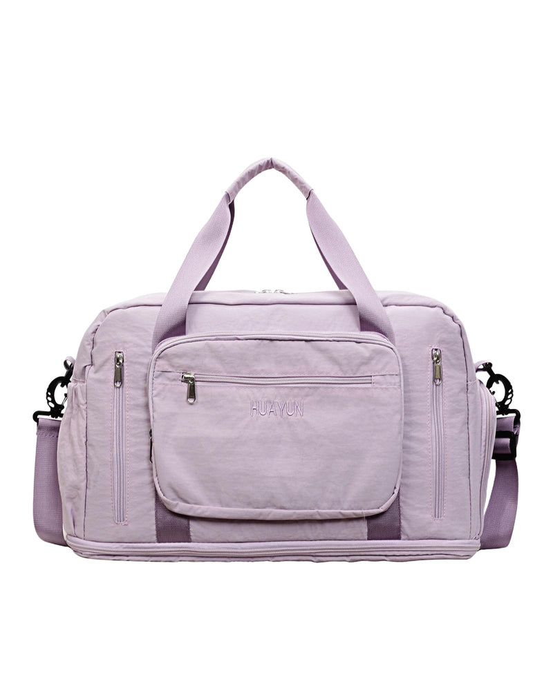 Expandable Travel Duffle Bag, 37L Gym Bag With Shoes Compartment & Wet Pocket, Lightweight Carry On For Weekender, Sport, Water Resistant (Purple) purple