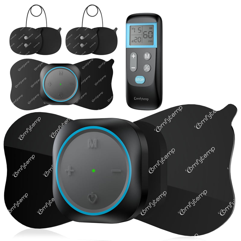 Comfytemp Wireless TENS Unit Muscle Stimulator for Pain Relief with Remote | Portable Rechargeable TENS Machine 2 Sets, 30 Modes, for Back/Neck/Shoulder/Sciatica/Limbs, Gift for Women Men, Carry Case Blue