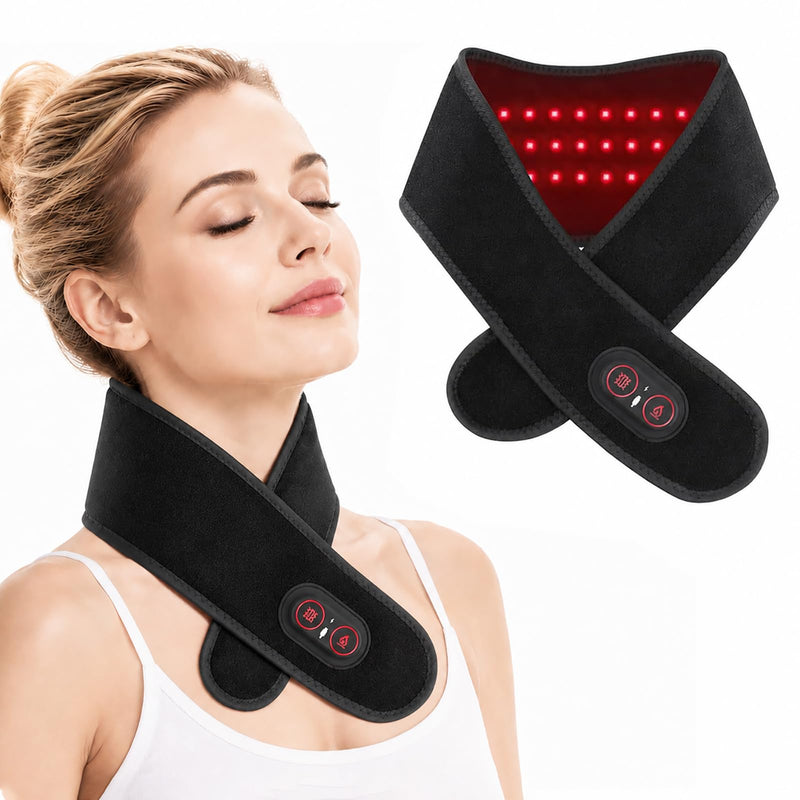Neck Heating Pad for Pain, Cordless Neck Massager with 660nm 850nm Red Light, 3000mAh Battery and 3 Levels Heat & Massage Heated Neck Brace Wrap for Soreness Stiffness Relief Pain