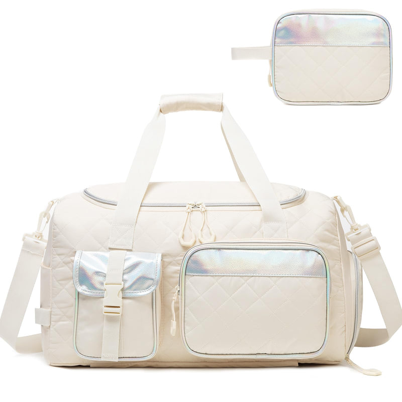 Duffle Bag for Women Weekender Bag for Travel Girls Dance Gym Sports Bags with Shoe Compartment Bags for Women Carry On Luggage for Airplanes Z-Off White