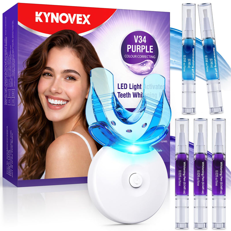 Teeth Whitening Kit with LED Light 35% Pap + Purple Tone Neutralizing 3 Whitening Pens + 2 Desensitising Gel Pens Instant Brightness & 7-Day Whitening Enamel-Safe (Mint) Mint