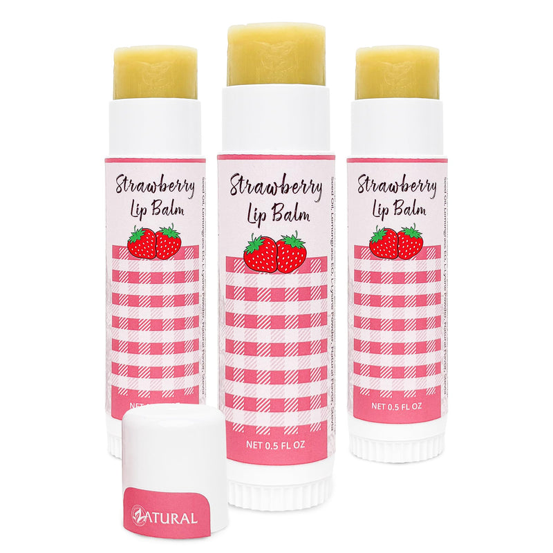 Zatural Strawberry Lip Balm with Shea Butter, Jojoba Oil, Lysine Large 0.5oz - Plant-Based Moisture with Rosehip and Vitamin E - Travel Friendly Natural Lip Care - 0.5oz (3 Pack) 3 Pack