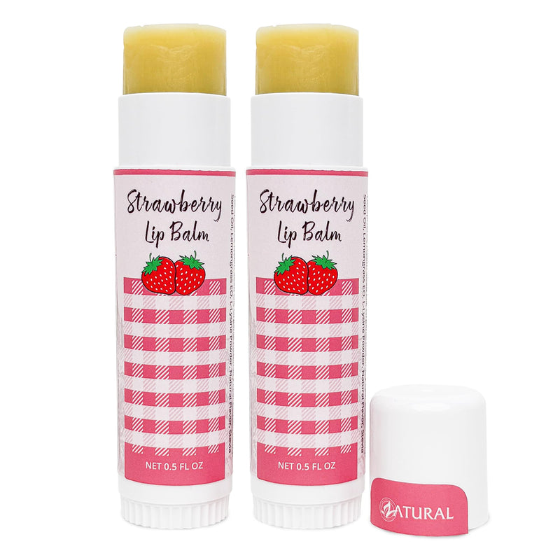 Zatural Strawberry Lip Balm with Shea Butter, Jojoba Oil, Lysine Large 0.5oz - Plant-Based Moisture with Rosehip and Vitamin E - Travel Friendly Natural Lip Care - 0.5oz (2 Pack) 2 Pack