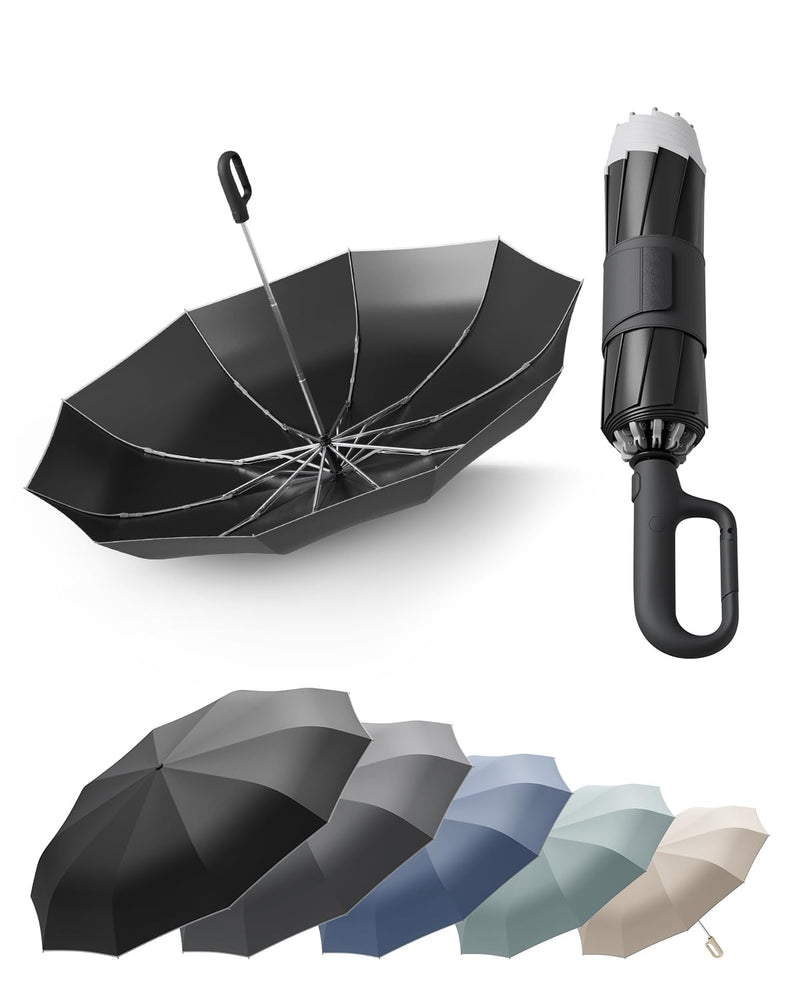 Windproof Reverse Folding Travel Umbrella C Black UV 52 IN