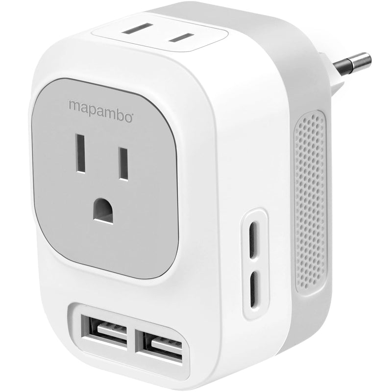 220V to 110V Voltage Converter US to Europe with 2 USB A 2 USB C Fast Charging, Power Converter for European Travel International Universal Travel Adapter for France Italy Germany Spain White