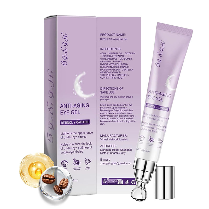 Caffeine & Retinol Vitamin A Eye Serum, Fast Absorbing Under Eye Serum for Puffy Eyes, Dark Circles, Fine Lines & Wrinkles, Hydrating Daily Eye Care 1