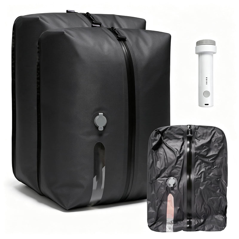 Vacuum Storage Bags with Rechargeable Pump,17.5L Space Saver Compression Bags for Travel Luggage Suitcase Backpack, Waterproof & Reusable Packing Cubes for Clothing 2-Pack