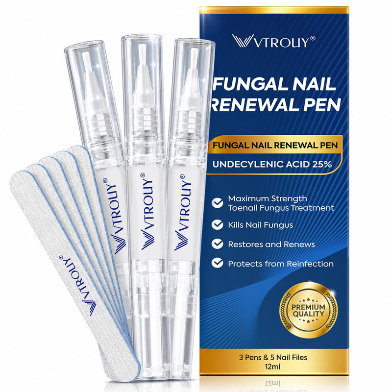 Toenail Fungus Pen Extra Strength: Nail Treatment with 25% Undecylenic Acid & Tea Tree Oil - Repairs Yellow Thick Brittle Toe and Fingernails - 3 Pens with 5 Nail Files 0.14 Fl Oz (Pack of 3)