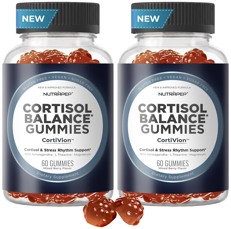 NutraPep Cortisol Gummies for Women Men - High Cortisol Reducer (2-Pack) | with Ashwagandha Magnesium L-theanine Rhodiola Rosea - Daily Cortisol Detox Manager for Stress Focus Support 60 Count (Pack of 2)
