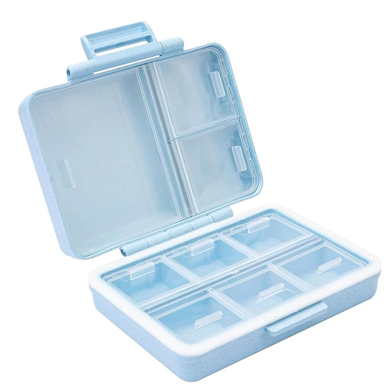 Travel Pill Organizer - Airtight Medicine Case for Traveling Portable Pharmacy Box Vitamin Container 9 Compartment Supplement Medication Holder Large Capacity Daily Weekly(Wheat Blue) Wheat Blue