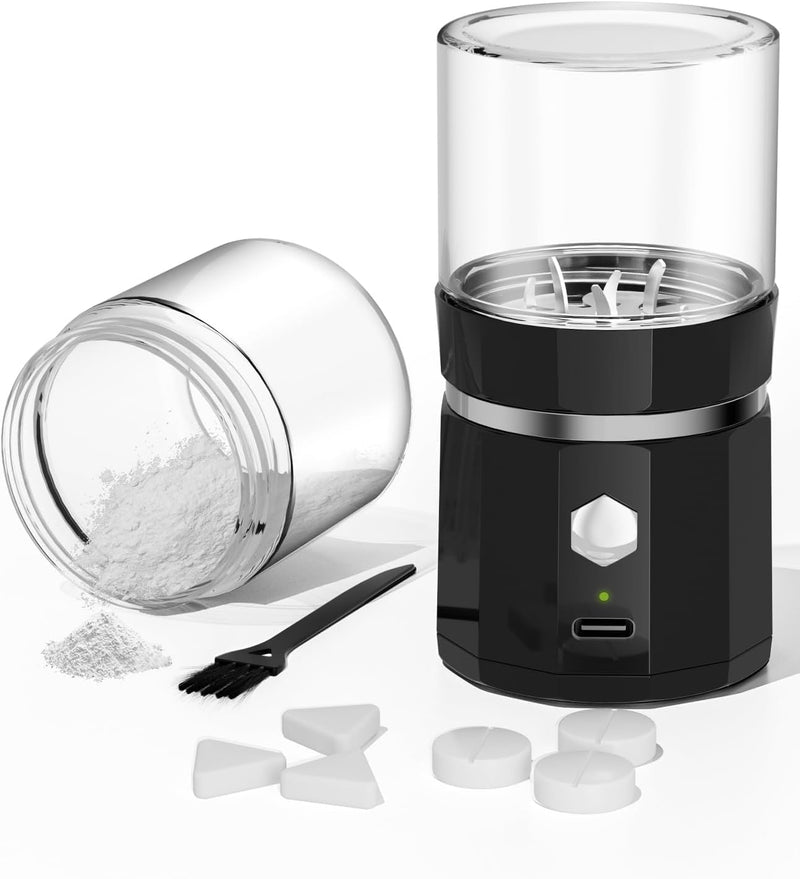 Cordless Electric Pill Crusher - Wodvalt Pill Crusher Fine Powder with Stainless Steel Blade, Grind and Pulverize for Pills & Vitamins Extremely Fine for Elderly and Pets (Black) Black