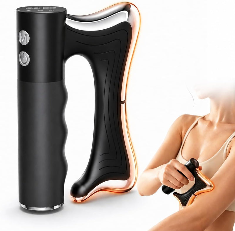 Electric Heated Muscle Scraper Tool, 3-in-1 Gua Sha Massage Tool and Fascia Scraper with Heat and Vibration, Portable Rechargeable Body Massager for Neck, Back, Shoulders, Legs and Arms
