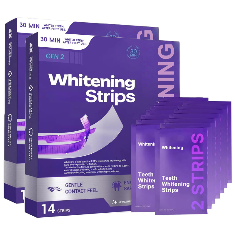 Purple Teeth Whitening Strips, 2 Pack | Gentle Daily, Surface Stain Reduction, Natural Shine, Portable, For Use at Home Or On The Go