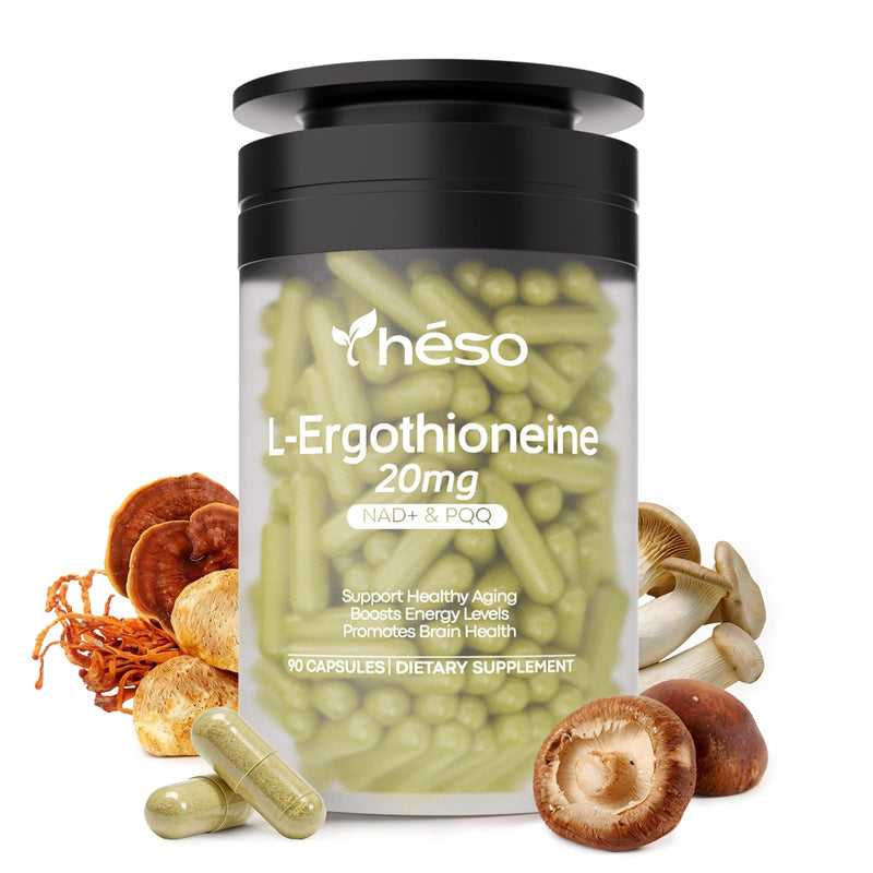 Ergothioneine Supplement 20mg, High Potency Antioxidant Formula with Resveratrol, Quercetin, PQQ & Vitamin C, Daily Vitality Support, 90 Capsules