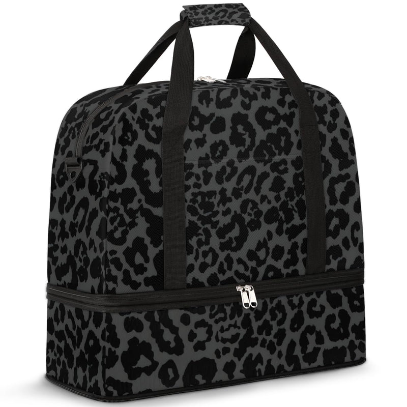 Black Leopard Cheetah Travel Duffel Bag Tote Carry On Luggage Sports Gym Bag With Shoe Compartment For Woman Man Overnight Weekend Yoga Workout Training Handbag,A-1 A-Black Leopard Cheetah
