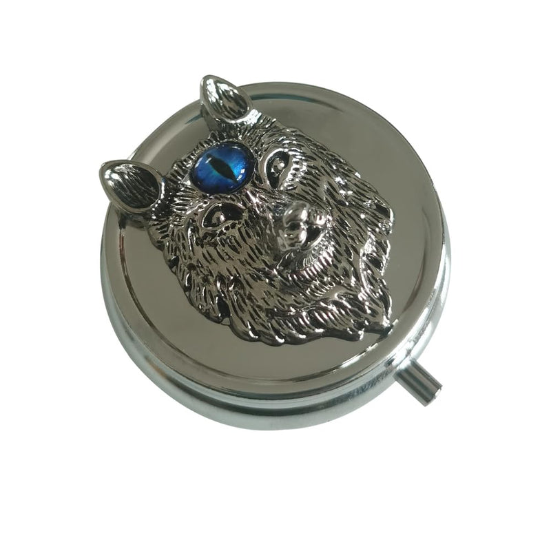 Pill Case with Wolf Head Sign Pill Box, Weekly Travel Pill Organizer | Small Pill Box for Purse, Cute Metal Pill Box Compact Portable Medicine Box, vitamin pill box organizer mini pill case Silver