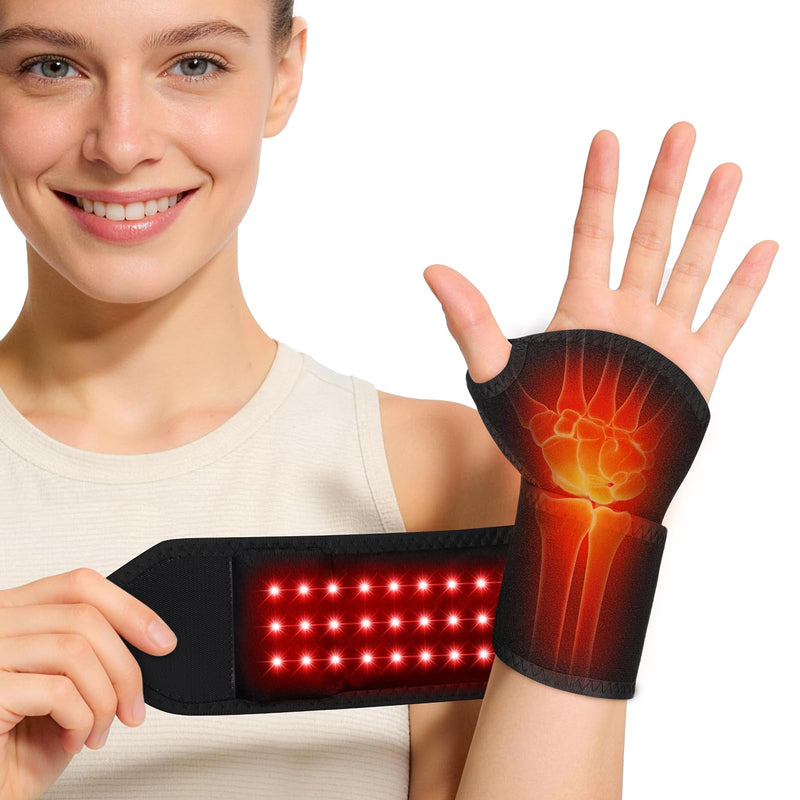 Cordless Wrist Heating Pad with Massage & Red Light, Heated Wrist Brace for Carpal Tunnel Relief, Arthritis Pain, Tendonitis, Rechargeable Wrist Massager for Office, Home, Travel