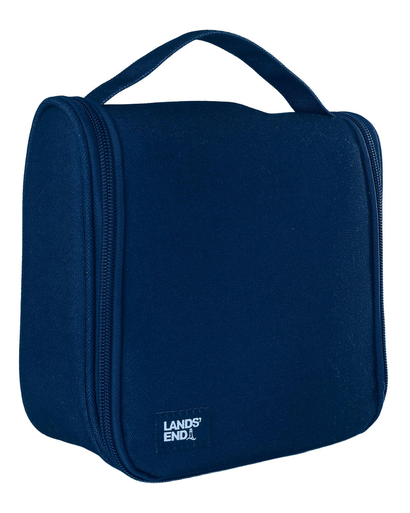 Lands' End Small Hanging Toiletry Bag for Travel, Canvas Hanging Dopp Kit | Hygiene Bag (Navy) Navy