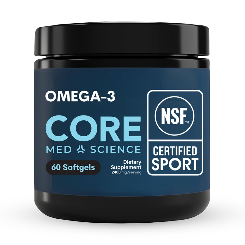 Core Med Science Omega-3 Fish Oil Supplement - NSF Certified for Sport | Omega-3 (2400mg), EPA (1200mg), & DHA (900mg) Helps Reduce Inflammation and Support for Heart & Brain Health - 60 Softgels