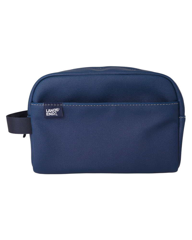 Lands' End Woven Dopp Kit for Men | Solid Toiletry Bag with Top Zip and Front Pocket (Navy) Navy