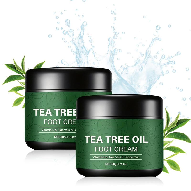 Tea Tree Oil Foot Cream 50g, with Vitamin E, Aloe Vera & Peppermint, Nourishing & Hydrating Foot Balm for Dry Feet Care, Travel-Size Foot Care Products (2PCS)