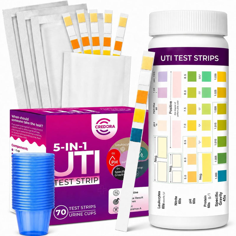 At-Home 5-in-1 UTI Test Strips for Women (70 Strips) Accurate 5-Parameters Leukocytes, Nitrite, pH, Protein and SG Reading, Advanced and Easy at-Home UTI Testing