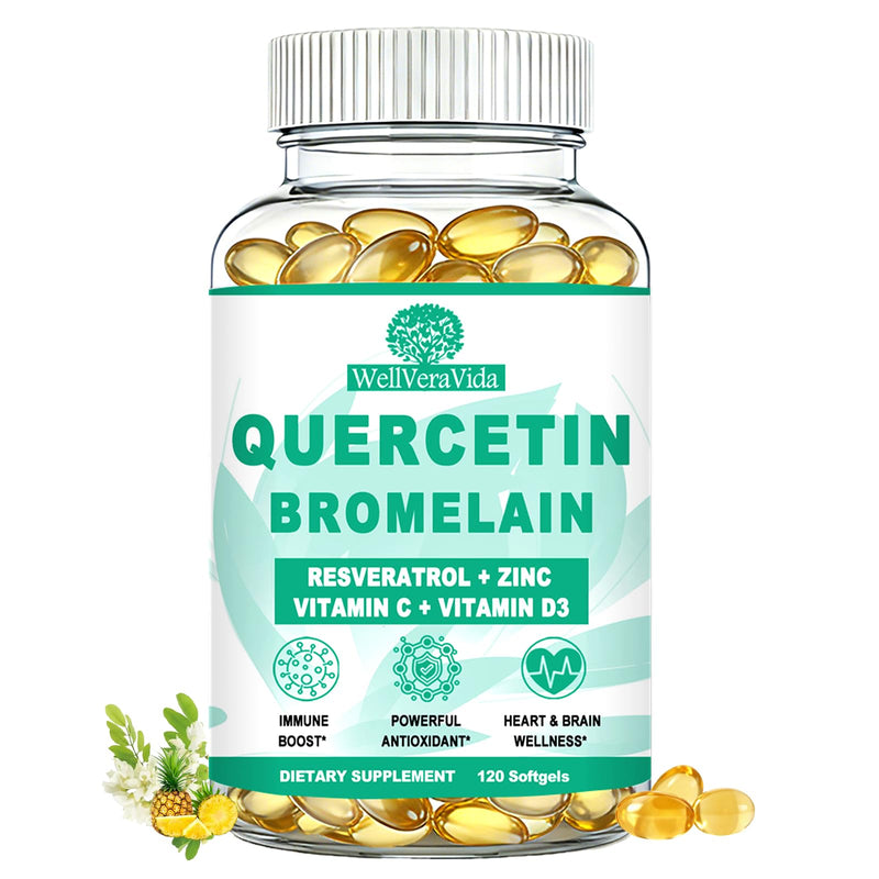 Quercetin with Bromelain, Extra Strength Quercetin 1000mg & Bromelain 500mg | with Zinc Vitamin C & D3, Healthy Immune System & Seasonal Allergy Health for Women Men, Liposomal Quercetin Phytosome, 120Ct