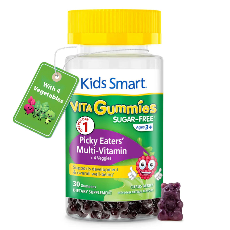 KIDS SMART Picky Eaters Multivitamin + Veggies Gummies, Daily Wellbeing | Essential Vitamins, Minerals + Veggie Blend, Sugar-Free Vegan Gummies, Non-GMO, Supports Growth, Immunity & Wellness, 30 Ct