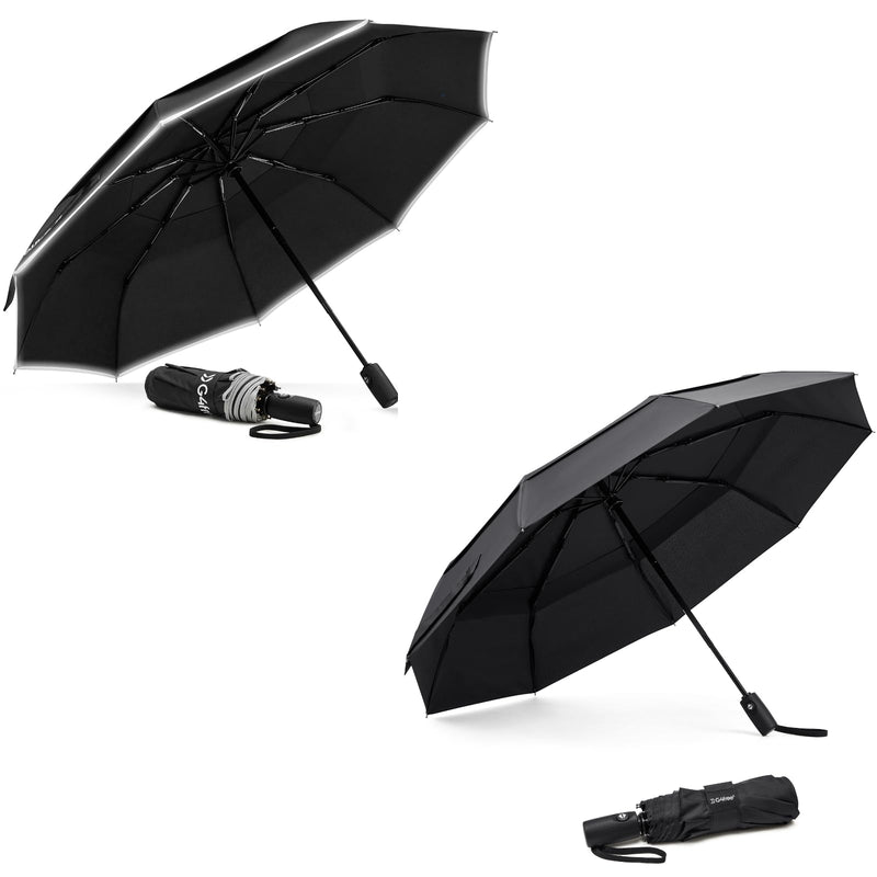 G4Free 42 Inch Eco Windproof Folding Umbrella with Reflective Strip + 42 Inch Compact Strong Windproof Travel Umbrellas for Rain & Sun