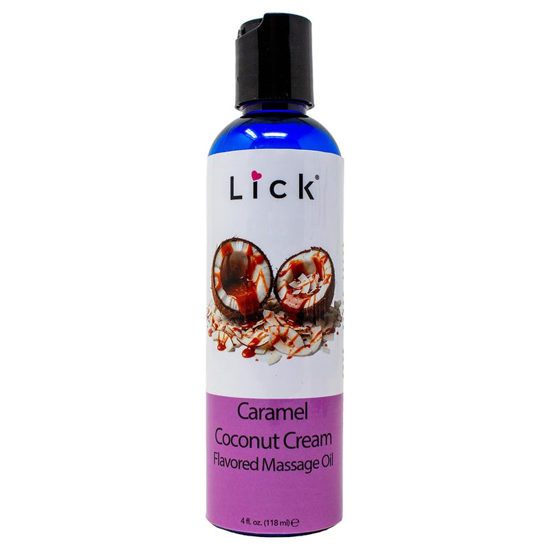 Caramel Coconut Cream Flavored Massage Oil – Tropical Edible Massage Oil with Sweet Almond Oil & Vitamin E, Hydrating Body-Safe Formula for Relaxing Couples Massage, 4 oz