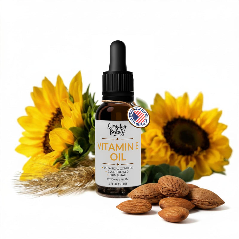 Vitamin E Oil - Botanical Complex – D-Alpha Tocopherol with Wheat Germ, Sweet Almond & Sunflower Oils for Skin & Hair – Cold Pressed Beauty Oil - 1 Fl Oz