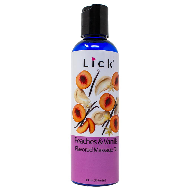 Peaches and Vanilla Flavored Massage Oil – Tropical Edible Massage Oil with Sweet Almond Oil & Vitamin E, Hydrating Body-Safe Formula for Relaxing Couples Massage, 4 oz