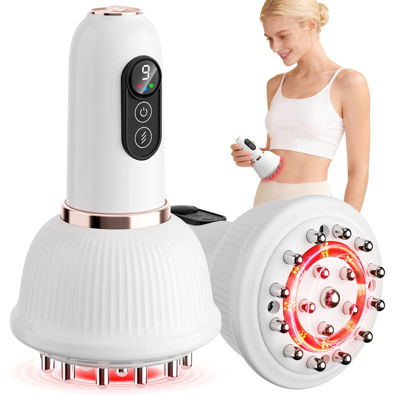 Lymphatic Drainage Massager, Anti Cellulite Massage Tool, Body Sculpting Machine with Red Light Therapy, Heating, Vibration for Stretch Marks & Cellulite, Gift for Women & Men, White