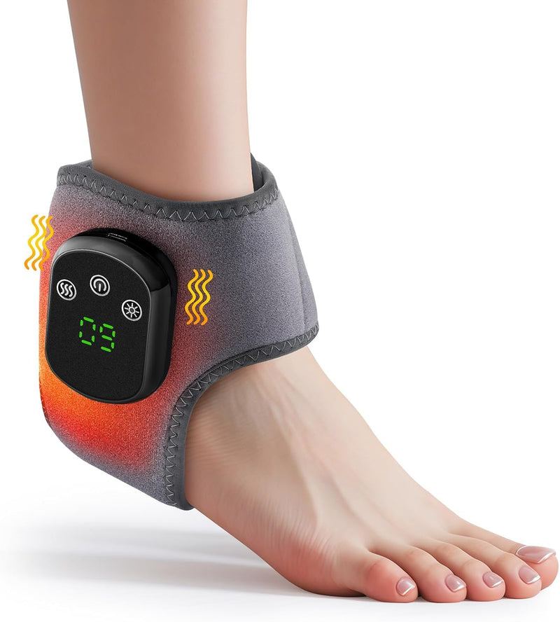 Cordless Ankle Massager with Heat, Rechargeable Ankle Heating Pad Wrap for Pain Relief, Portable Heated Foot Massager for Neuropathy Plantar Fasciitis, 5 Heat Levels 3 Vibration Modes Auto Shut Off L