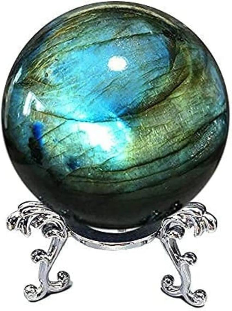 Natural Labradorite Sphere Rock Quartz Crystal Ball Healing Ornament Specimen + Pedestal (500g) 500g
