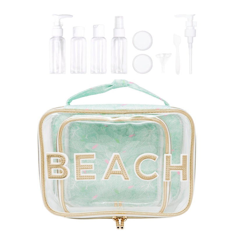 Lilly Pulitzer Beach Travel Pouch Set of 2, Fantastical for Home | Clear Cosmetic Travel Bag with Patch Letters, Handle, and TSA Approved Plastic Bottles and Toiletry Accessories