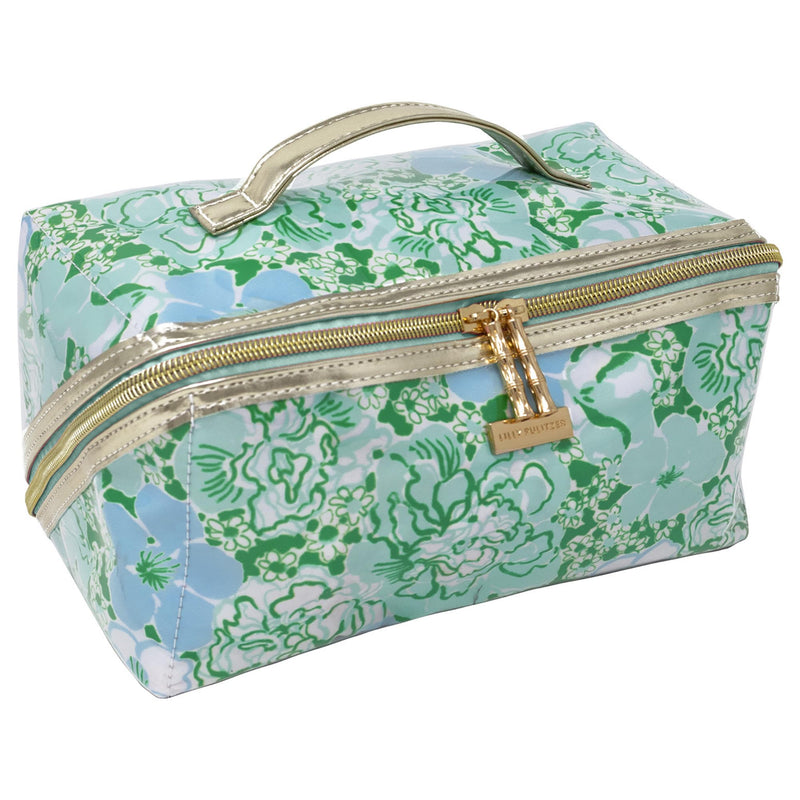 Lilly Pulitzer Carryall Cosmetic Case, Mint Condition Burst of Joy | Vinyl Zipper Toiletry Case with Top Handle, Wide Opening, and Interior Organization Pockets