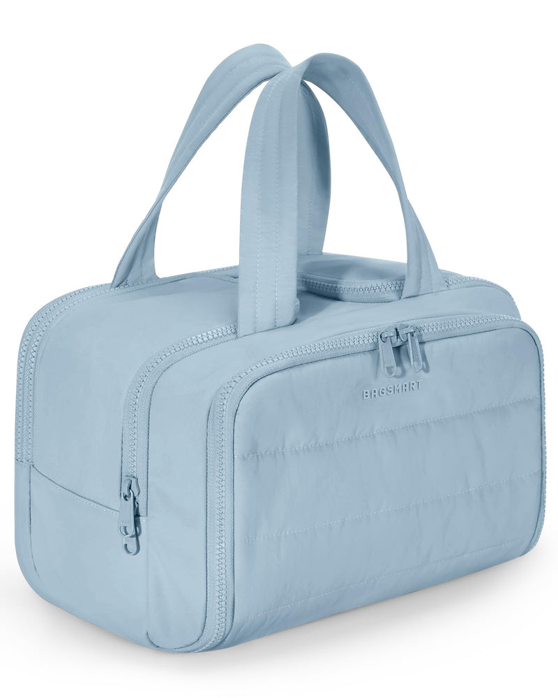 BAGSMART Travel Toiletry Bag, Crush Toiletry Bag for Women, Wide-open Puffy Toiletry Bags for Traveling, Large Travel Cosmetic Makeup Bag Organizer for Accessories,Toiletrie (Horizon Blue) Horizon Blue