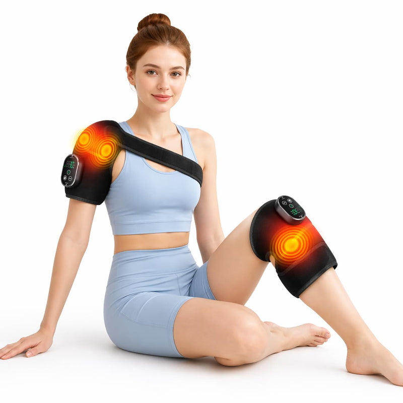 Heated Knee Massager, Cordless Knee Heating Pad with Massage, Knee Massager for Pain Relief, Adjustable Wrap for Knee, Shoulder, Elbow, 6 Heating Levels & 3 Massage Modes, Black 1pc Black
