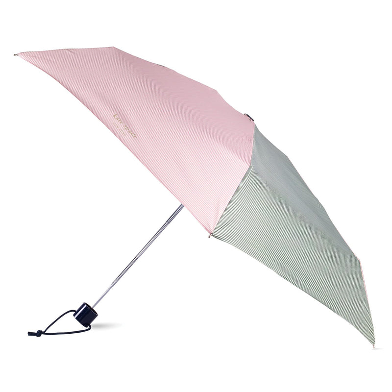 kate spade new york Mini Travel Umbrella with Storage Sleeve, Compact for Backpack or Car Petite Stripe