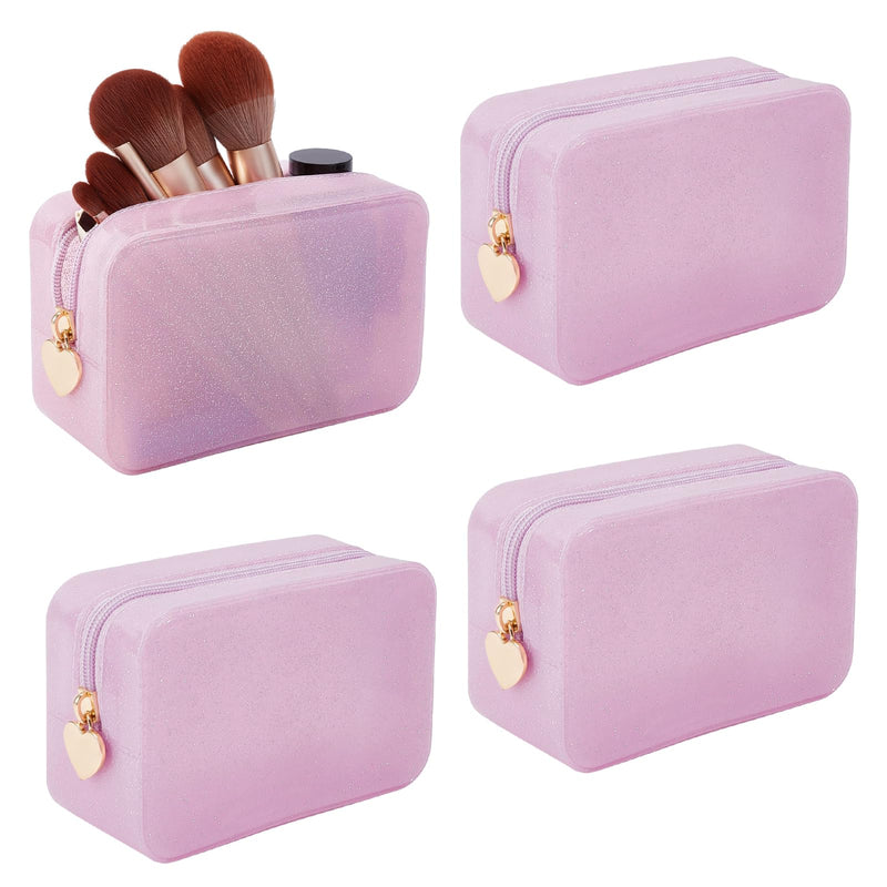 4Pcs Jelly Makeup Bag, Waterproof Travel Makeup & Cosmetics Pouch for Purse, Light Pink Toiletry Bag with Zipper, Cosmetic Make Up Organizer/Case for Hair Accessories and Daily Essentials