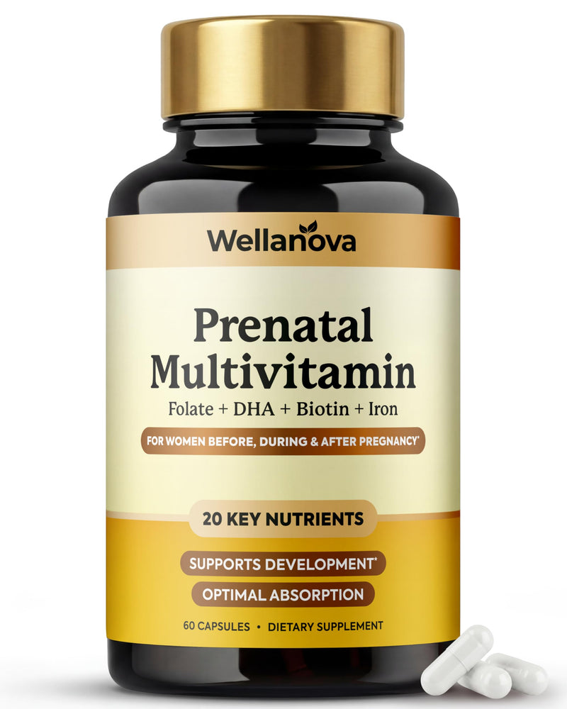 Prenatals Multivitamin for Women – with Iron – Family Planning & Pregnancy | Prenatal Vitamins With DHA, Folate & Gentle Chelated Minerals, 60 Capsules