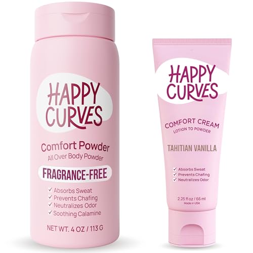 HAPPY CURVES Aluminum-Free Anti-Chafing Cream (Tahitian Vanilla) & Talc-Free Powder (Fragrance-Free) Bundle - Odor & Inner Thigh Chafe Control for Women