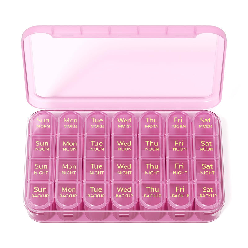 Zoksi Pill Organizer 4 Times a Day,7 Day Pill Box with Removable Daily Case | Large Medicine Organizer for Pills, Vitamins and Supplements, Easy Open 180 Degree Lids, Travel Pill Case Pink Purple