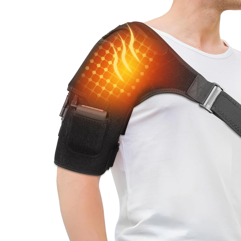 Portable Shoulder Heating Pad with Battery,Heated Shoulder Brace Wrap | Cordless&Portable Designed,With Rechargeable Battery and Hot Cold Modes,3 Heat Modes for Men Women Left Right Shoulder Black