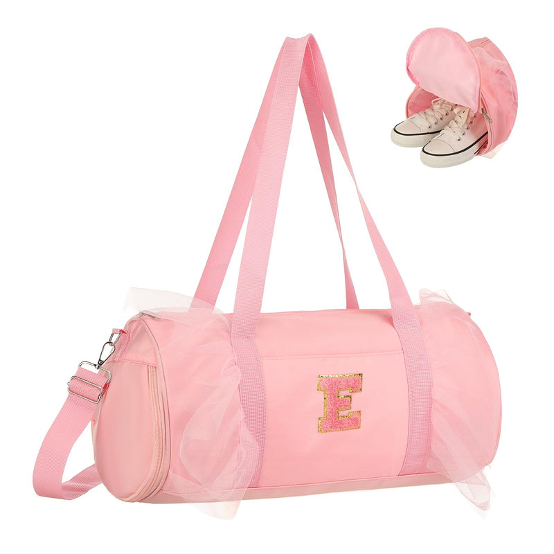 Dance Bag, Personalized Initial Letter Lace Yoga Bag with Adjustable Strap & Shoes Compartment, Small Cute Ballet Travel Duffel Tote Pink & E-Fitting(Ballet/Yoga/Travel Duffel) Pink-E