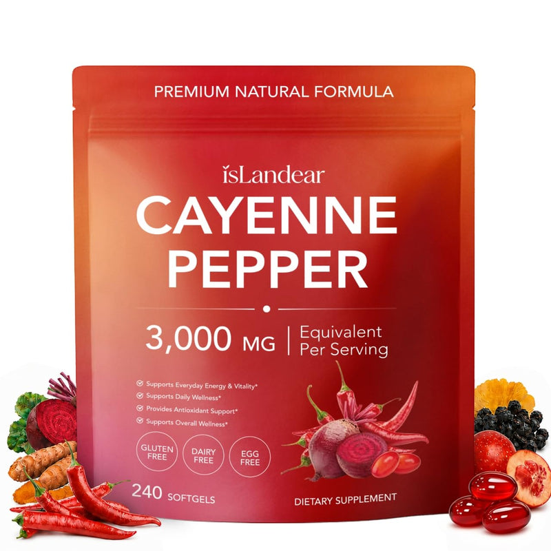 Cayenne Pepper Capsules, Supports Healthy Circulation and Daily Energy | Cayenne Pepper Softgels Supplement with Beetroot, Hawthorn, Turmeric & Vitamins D3 K2 E, 240 Softgels